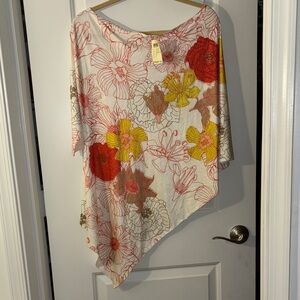 Arden B Red and Yellow Floral Asymmetrical Blouse